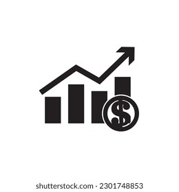 business graph with dollar sing isolate on cyan color background 
