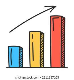 Business graph doodle icon vector isolated. Illustration of a financial graph with arrow pointing up.