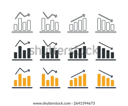 Business Graph Up and Down Icons (3 styles - colored, outline, solid)