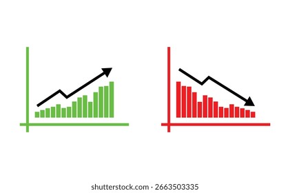 business graph up and down, red graph showing loss and green graph showing profit