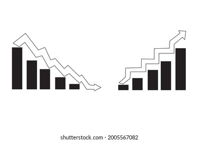 Business graph drawing up and business stocks down icons modern flat style on white background.