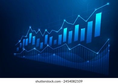 gráfico de negocios finanzas trading aumentar la tecnología en el fondo azul. gráfico de crecimiento del mercado de valores digital. Ilustración vectorial diseño fantástico.