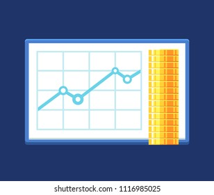 Business graph, financial growth. With gold coins pillar, stack, Concept illustration, vector, isolated.