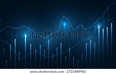 Business graph in the form of a candlestick chart. Dark blue abstract technology background, reflecting the concept of investing and trading in the stock market. Vector illustration