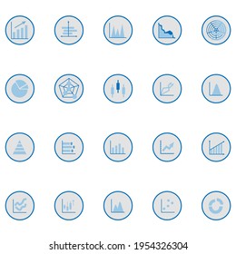 Business graph graphic icon. Solid stroke growth chart finance vector. Statistic abstract symbol. Blue color theme 320x320 pixels.