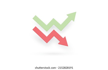 Business graph green and red in up and down arrow shape on white background, Profit and loss trading of trader, Symbol graph or chart icon svg