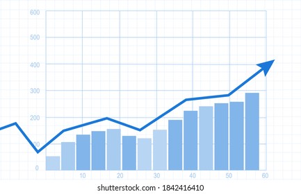Business graph with a growing up arrow. Flat vector illustration.