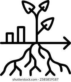 Business graph growing from tree roots with bokeh background concept as An abstract business growth graph emerging from tree roots against a bokeh background symbolizing growth rooted in nature; ample