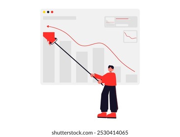 Business graph growth concept flat illustration. Business and investation increased graph bar