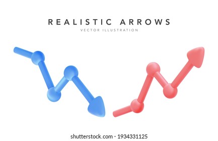 Business graph. Growth progress red and blue arrows isolated on white background. Vector illustration