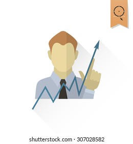 Business Graph with Hand Pointing Up. Business and Finance, Single Flat Icon. Simple and Minimalistic Style. Vector