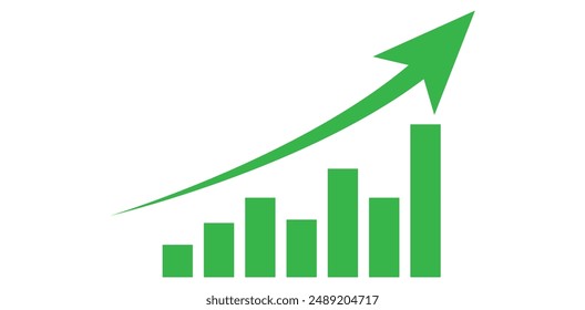 Business graph icon. Chart flat illustration, Growing graph icon on white background. Finance icon, bar chart. Chart bar symbol for your web site design, logo, app, UI design. Digital graph