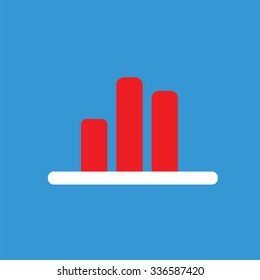 Business graph icon, chart with three vertical red barrs.
