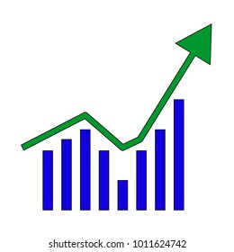Business graph icon isolated on white background. Growing chart image with arrow up. Vector illustration for banner, template, poster, postcard, web, app, infographics. 