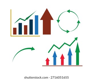 Conjunto de iconos de gráficos de negocios con flechas que muestran el crecimiento y el progreso
