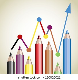 Business graph illustrating growth made up of colored pencils 