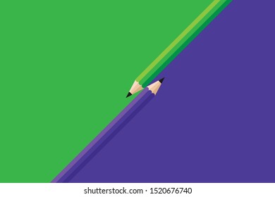 Business graph illustrating the growth of two pencils, two pencils near at an angle, green and purple pencil near at an angle