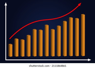 Business graph with increase report. Diagram with rise and gain progress. Vector illustration