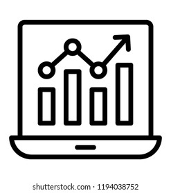 A business graph in a laptop is shown online analysis of a business 