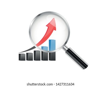 Business graph. Magnifying Glass. Analytics Elements. Vector illustration 