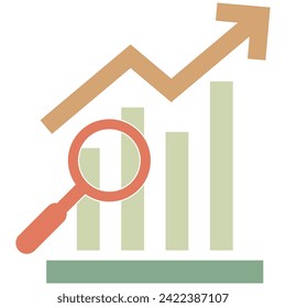 business graph with magnifying glass icon. Flat style vector illustration. marketing research in business area