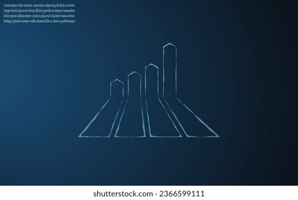 Business graph up on hand, income growth. The return on the investment chart increases. Growth chart on a hand on a dark blue background. Vision of sustainable financial growth. Vector fantastic digit