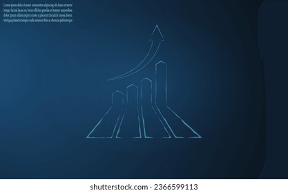 Business graph up on hand, income growth. The return on the investment chart increases. Growth chart on a hand on a dark blue background. Vision of sustainable financial growth. Vector fantastic digit