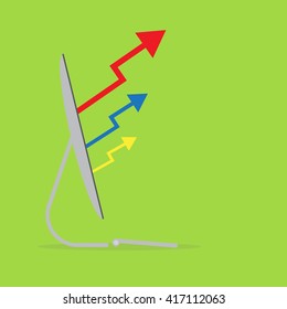 Business graph on laptop, with idea concept wall