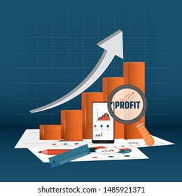 Business graph on the mobile with document 
