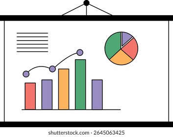 Gráfico de negocios en la pantalla de presentación con gráfico circular y de barras