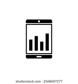 Business Graph on Smartphone, Column Chart Solid Flat Vector Icon Isolated on White Background.