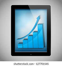 Business graph on a tablet  isolated on white background