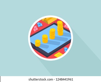 Business graph on tablet screen showing growth. Vector flat illustration.