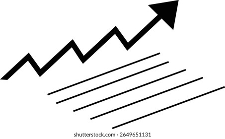 business graph on a white background Black zigzag arrow symbolizing upward progress, isolated on transparent background,	