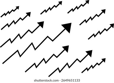 business graph on a white background Black zigzag arrow symbolizing upward progress, isolated on transparent background,	
