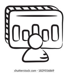 Business graph with person showcasing data analyzer icon