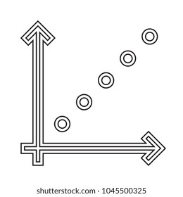 Gráfico comercial apuntando hacia el icono de línea vector aislado en fondo blanco. Icono de línea abstracta del gráfico de negocios de crecimiento para infografía, sitio web o aplicación.