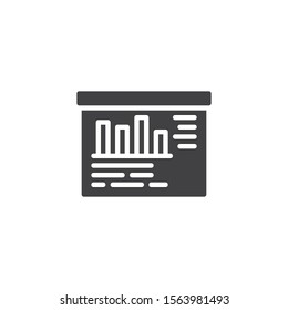 Business graph presentation vector icon. filled flat sign for mobile concept and web design. Presentation screen with bar chart glyph icon. Symbol, logo illustration. Vector graphics