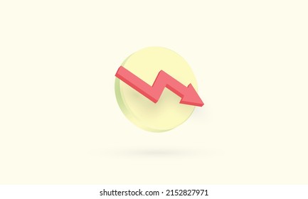 Business graph red in down arrow shape on white background, Profit and loss trading of trader, Symbol graph or chart icon svg