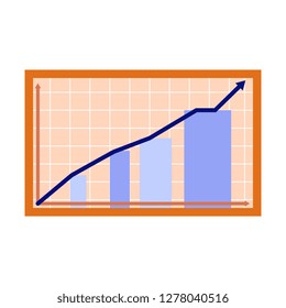 Business graph with rising arrow vector illustration in flat style - simple bar chart showing the increase and development of analyzed indicator isolated on white background.