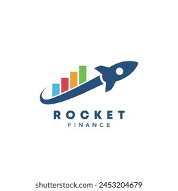 Business Graph with rocket going up Logo Symbol Design Template Flat Style Vector