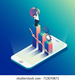 Business graph showing on smartphone screen.Vector illustration for business or startup concept.