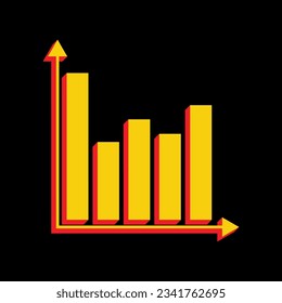 Business graph sign. 3D Extruded Yellow Icon with Red Sides a Black background. Illustration.