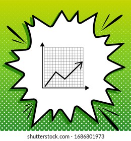 Business graph sign. Black Icon on white popart Splash at green background with white spots. Illustration.