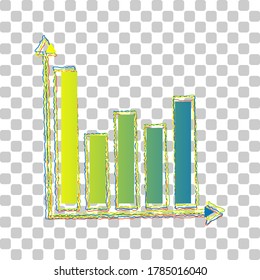 Business graph sign. Blue to green gradient Icon with Four Roughen Contours on stylish transparent Background. Illustration.