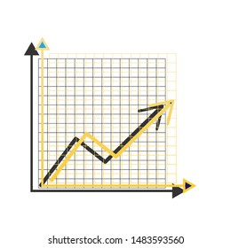 Business graph sign. Blue icon with gold contour with dark gray shadow at white background. Illustration.