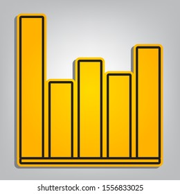 Business graph sign. Flat orange icon with overlapping linear black icon with gray shadow at whitish background. Illustration.