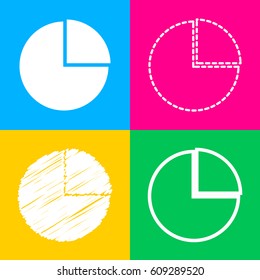 Business graph sign. Four styles of icon on four color squares.