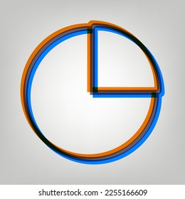 Signo del gráfico de negocios. Icono marcado en colores naranja, azul y lavanda antigua en fondo gris. Ilustración.