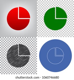 Business graph sign. Vector. 4 styles. Red gradient in radial lighted background, green flat and gray scribble icons on transparent and linear one in blue circle.